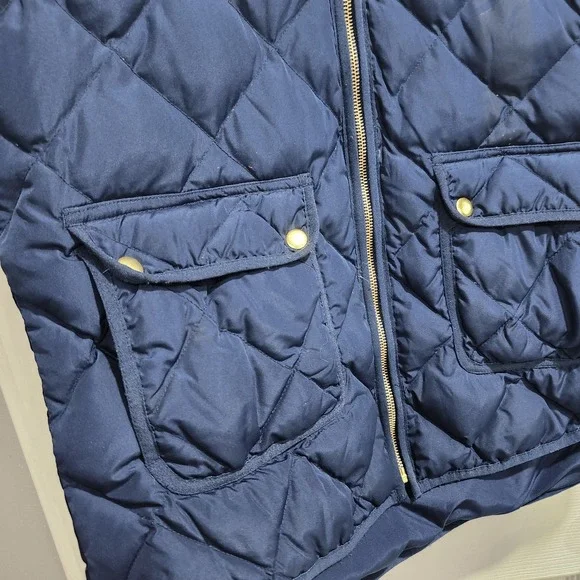 Woolrich Women's Quilted Down Puffer Vest L Navy Zip Front Gold Snaps Pockets - Picture 5 of 13